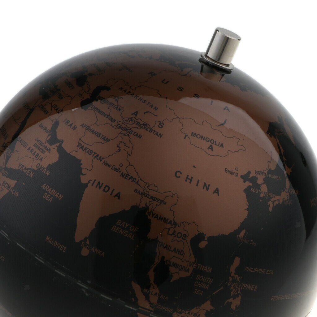 14cm Alloy Globe World Map Home Desk Decoration Kids Gift - Black Golden