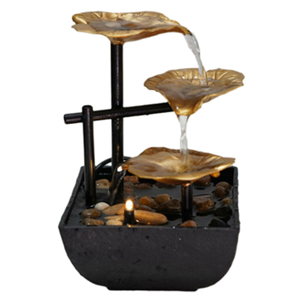 Lotus Indoor Fountain Water Feature Lights Feng Shui Meditation Home Crafts
