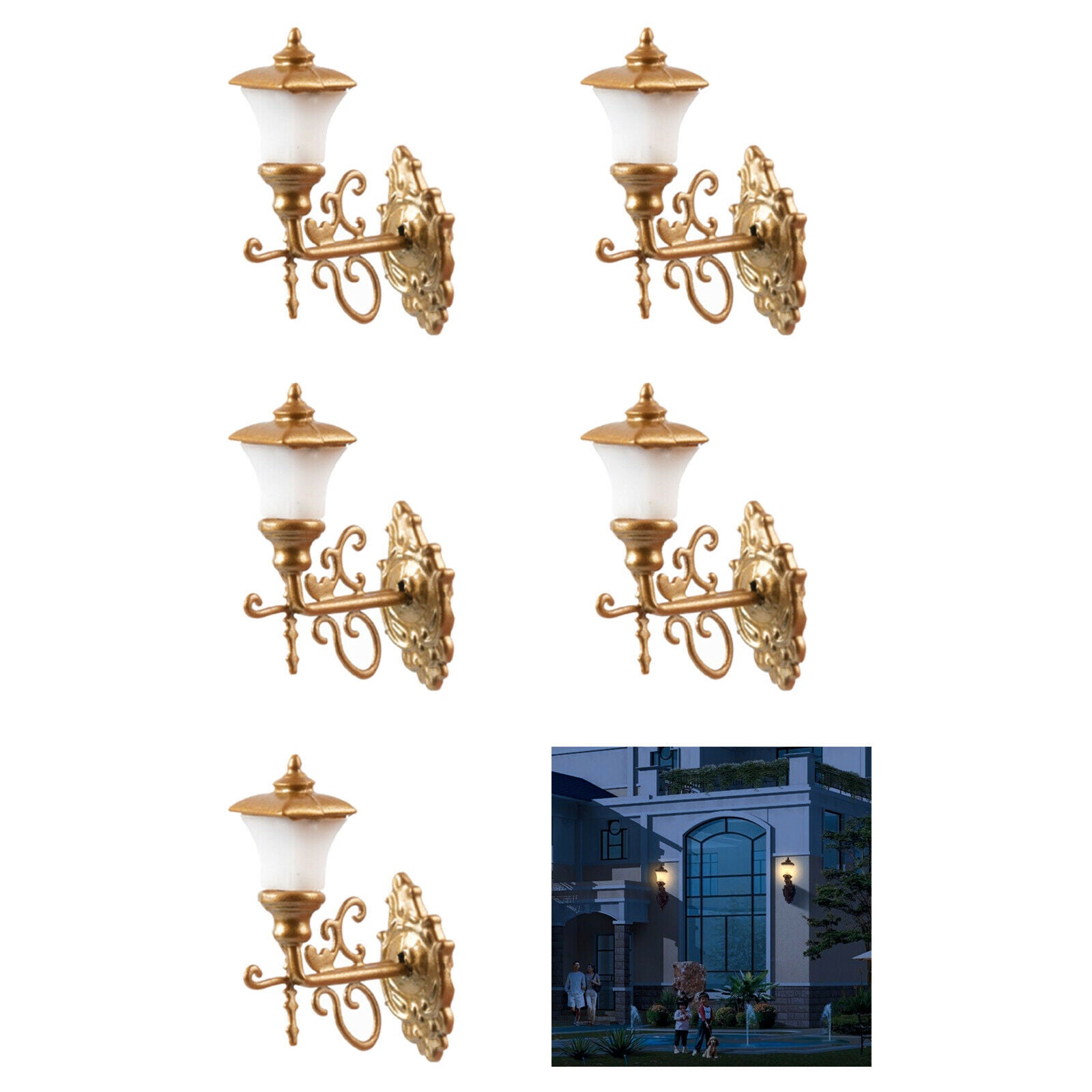 5pcs 1:87 HO Scale Wall Lights Garden Micro Building Architecture Golden