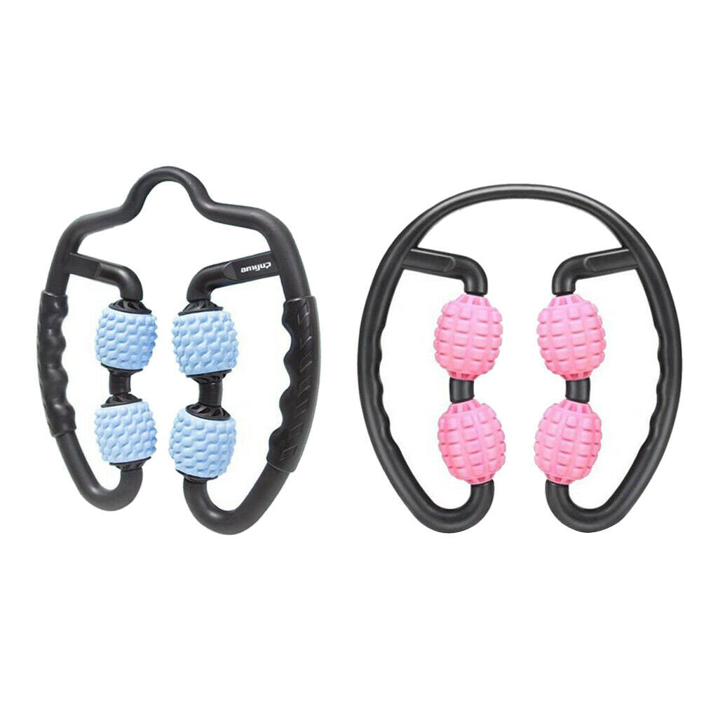 2x 4-Wheels Massage Rolling Stick Leg Calf Back Muscle Roller Massager Tool