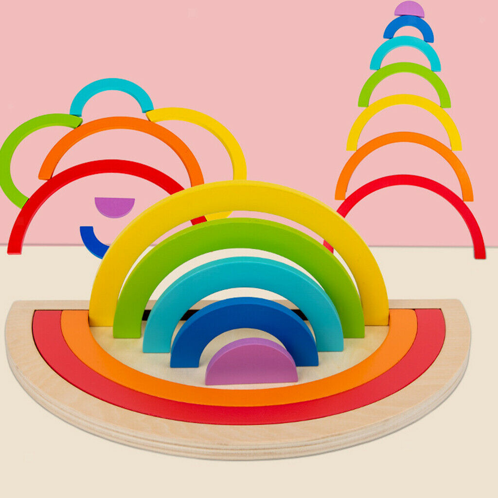 7x Rainbow Wooden Rainbow Blocks Creative Building Stacking for Learning Toys