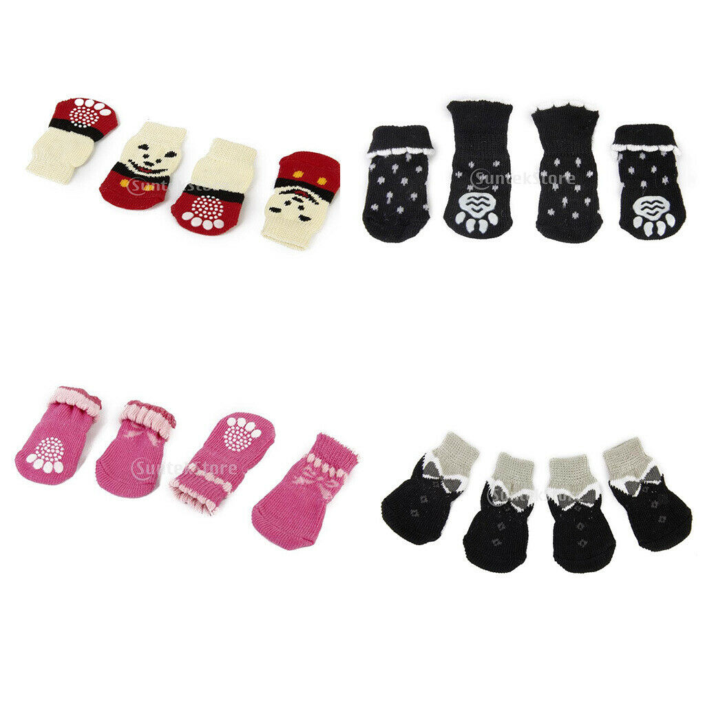 8 Pieces Pink Bowknot Anti-Slip Dog Socks Traction Control for Indoor Wear, Paw