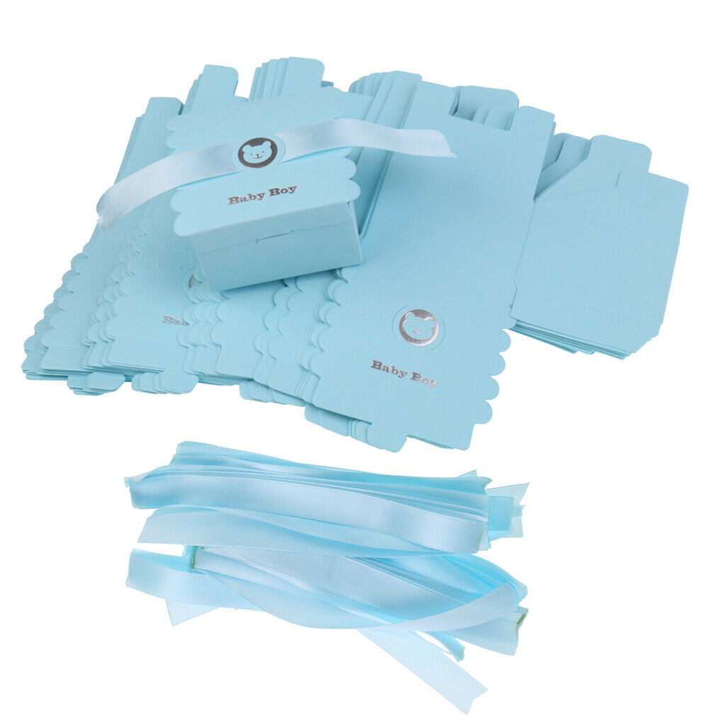 2X 50 Pieces Cute Paper Bear Baby Boy Sweet Candy Boxes Baby Shower Favor Blue