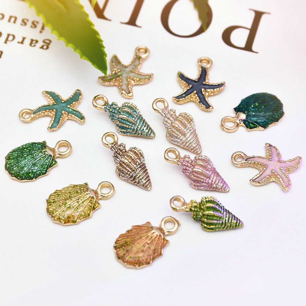 13Pc/Set Mixed Starfish Conch Shell Metal Charms Pendant DIY Jewelry Making Xmas