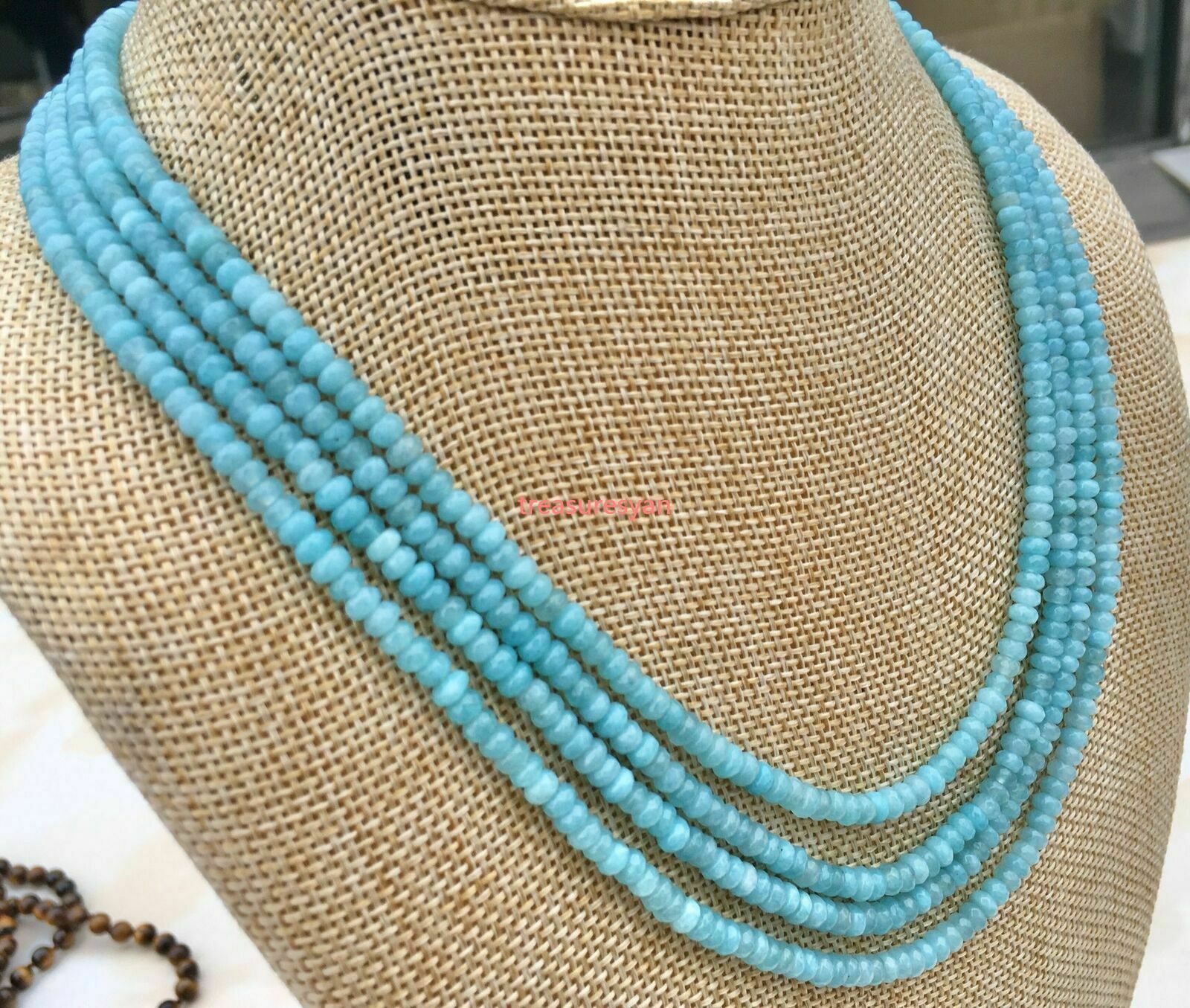 new 4-row 2x4MM roundel faceted aquamarine jewelry necklace 18-21 inch