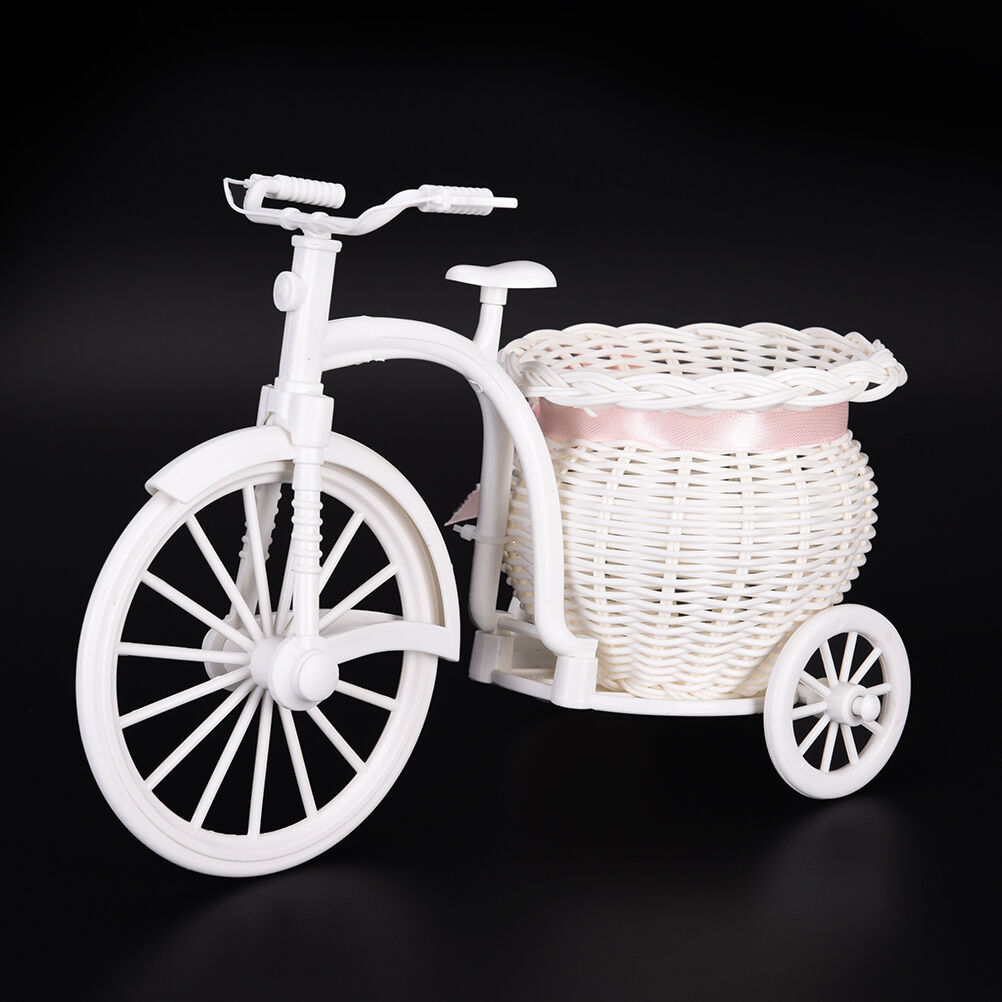 Plastic White Tricycle Bike Design Flower Basket Storage Party Decor 26 T.DD