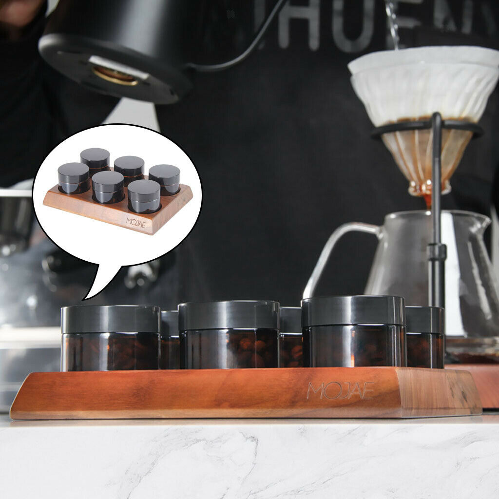 Multifunction Coffee Bean Canister Storage Glass Jar Bottle w/ Wood Base