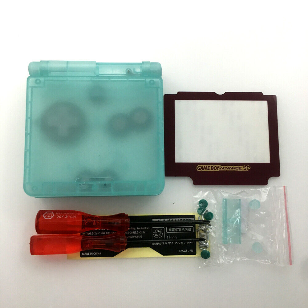 Luminous Clear Green Housing Shell Cover Red Lens For Game Boy Advance SP GBA SP