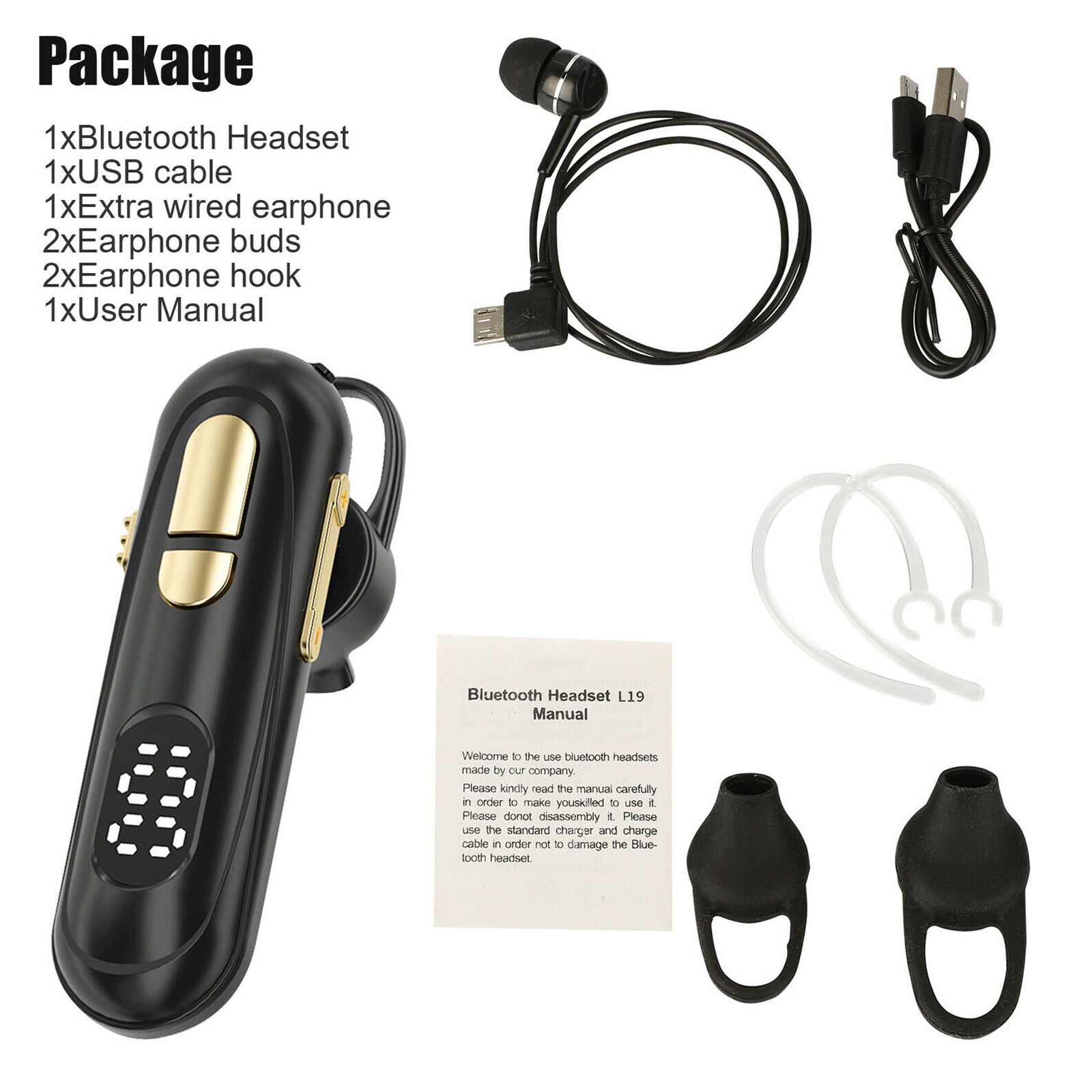 Wireless Bluetooth HD Stereo Driving Trucker Earpiece Headset Noise Cancelling