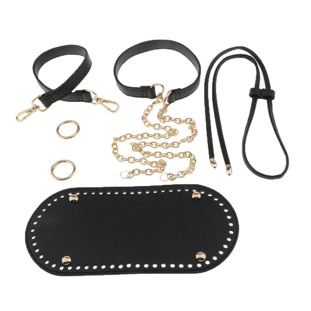 2X PU Leather Knitting Crochet Bag Bottom Base Bag Strap Bag Making Parts Black