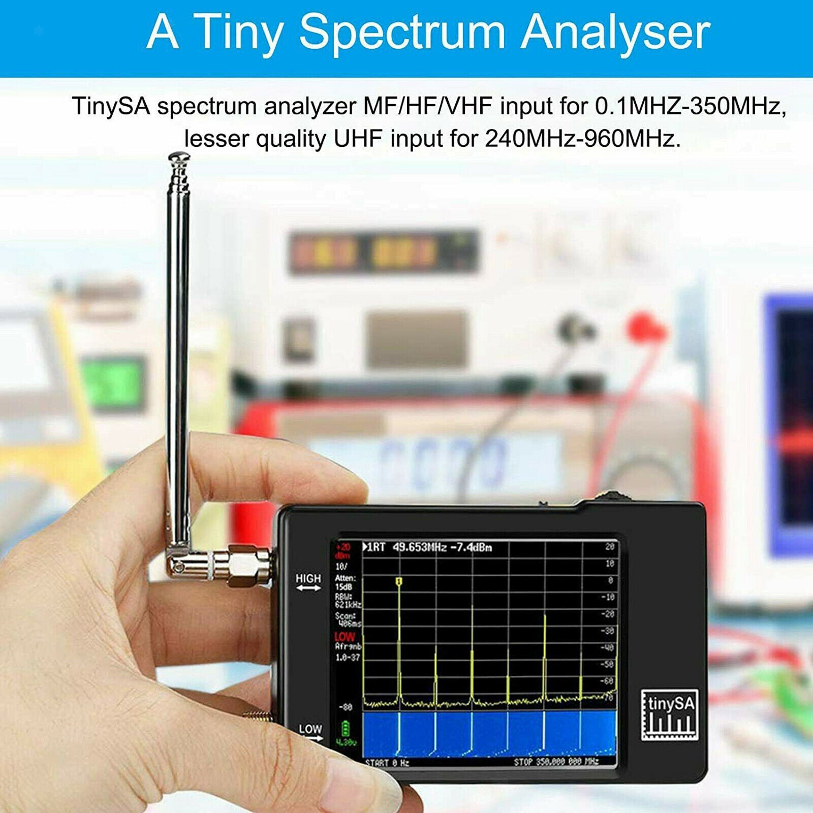 Handheld Spectrum Analyzer 2.8" Touchscreen MF/HF/VHF UHF Input w/ Antenna