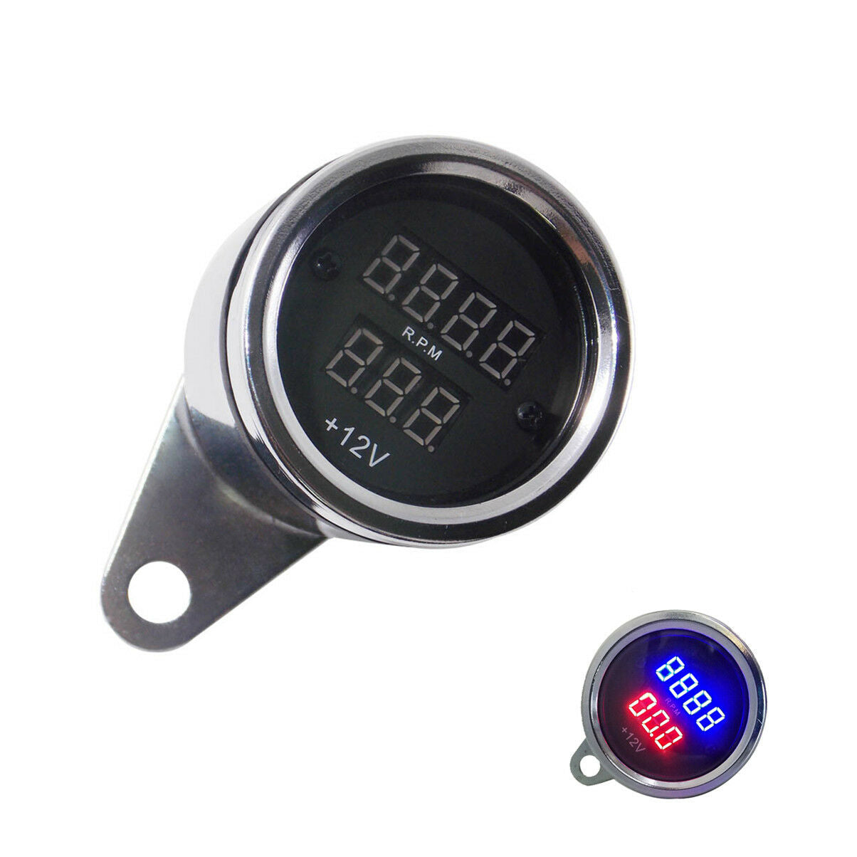 New Chrome Universal Motorcycle LED Digital Tachometer Voltmeter Gauge Combo