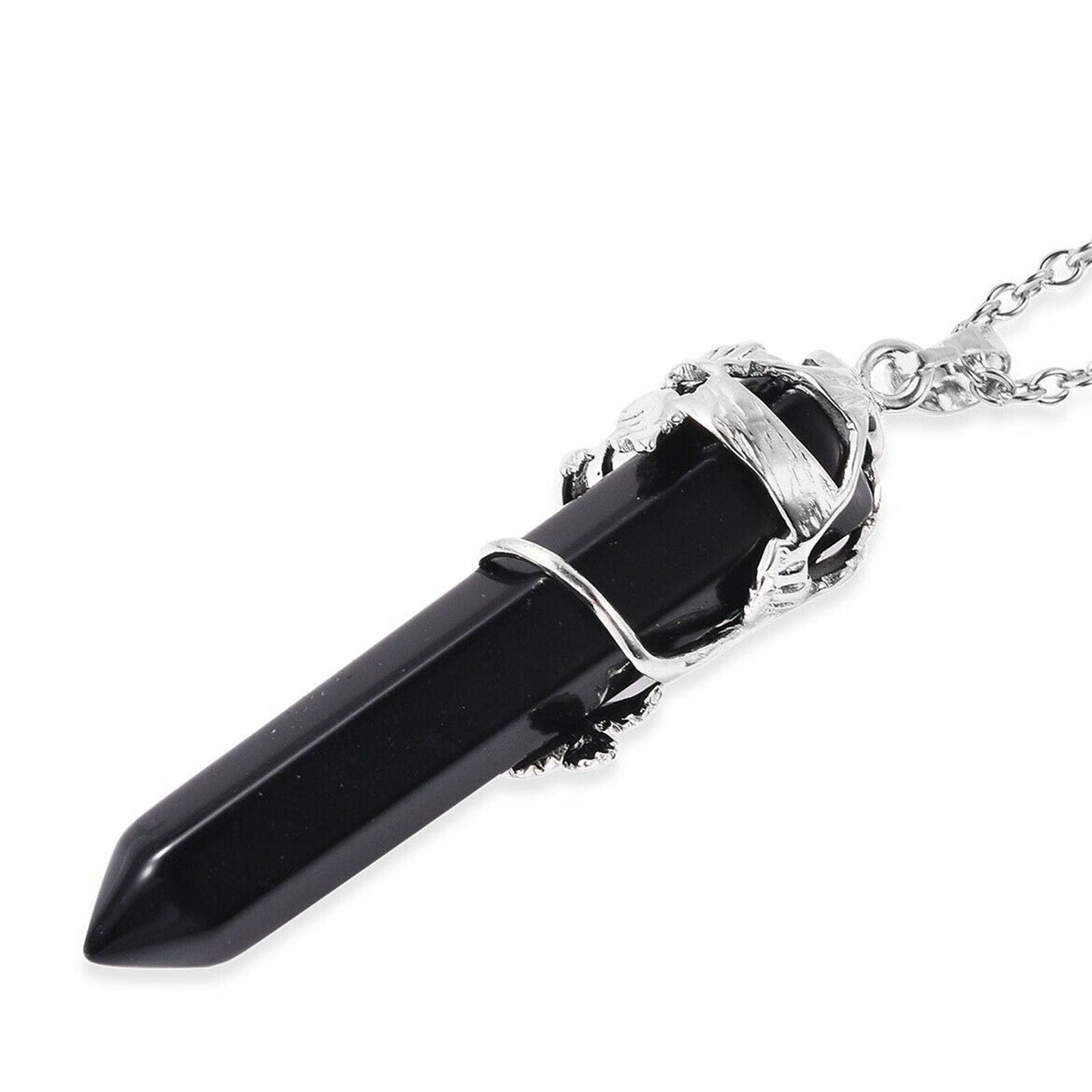 Black Obsidian Chain Pendant Necklace Gift Jewelry Size 24"