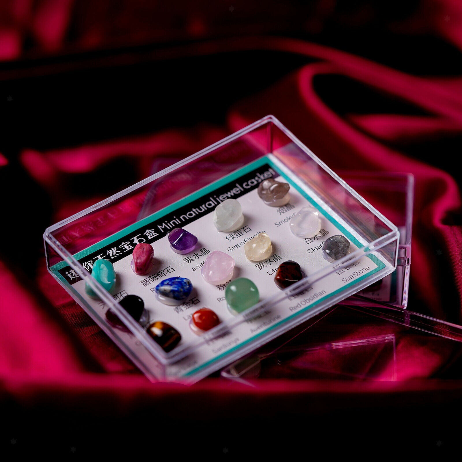 Natural Rock Gemstones Collection Box Crystal Mineral Specimen Souvenir