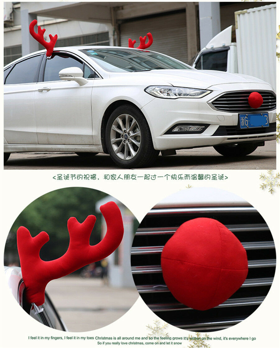 Big Reindeer Antlers Nose & Mirror Cover Car Van Vehicle Costume Christmas Décor