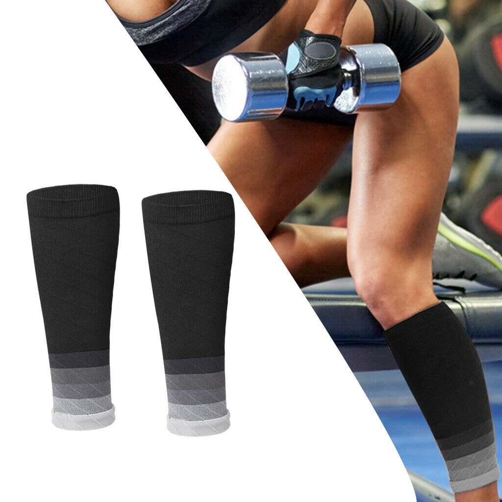 2 Pairs Calf Compression Socks for Man Woman Hikers Running Gym Gray and Red
