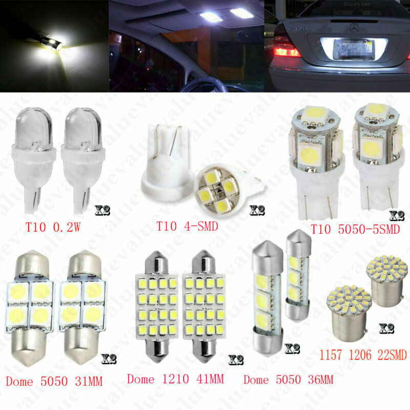 14PCS White LED Lights Interior Package 1157 T10 31 36mm Map Dome License Plate
