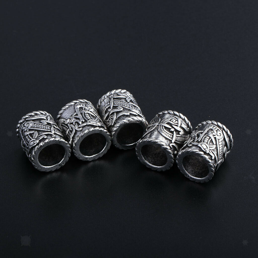 Prettyia 5x Large Norse Viking Dragons Rune Beads for Hair Beard DIY Jewelry