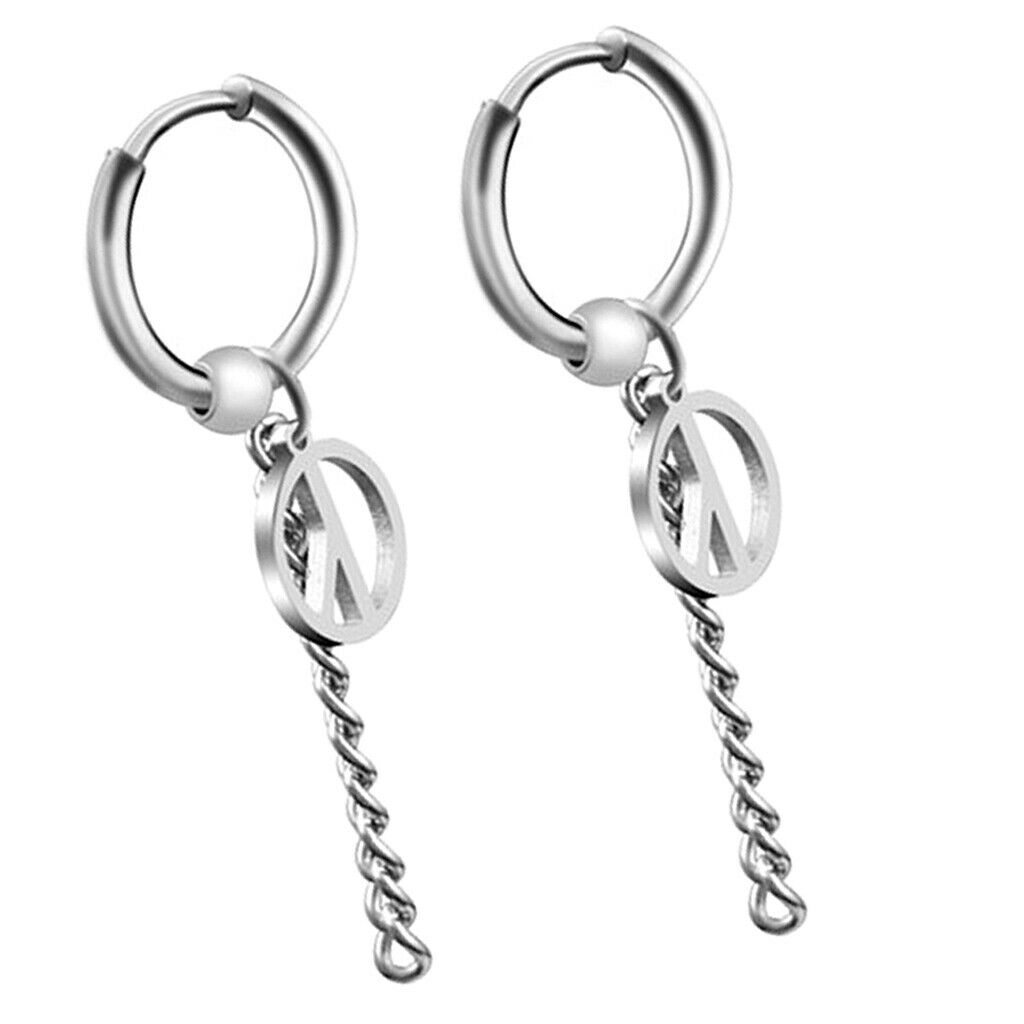 Stainless Steel Hip Hop Peace Long Dangle Earrings Hoop Studs Piecred
