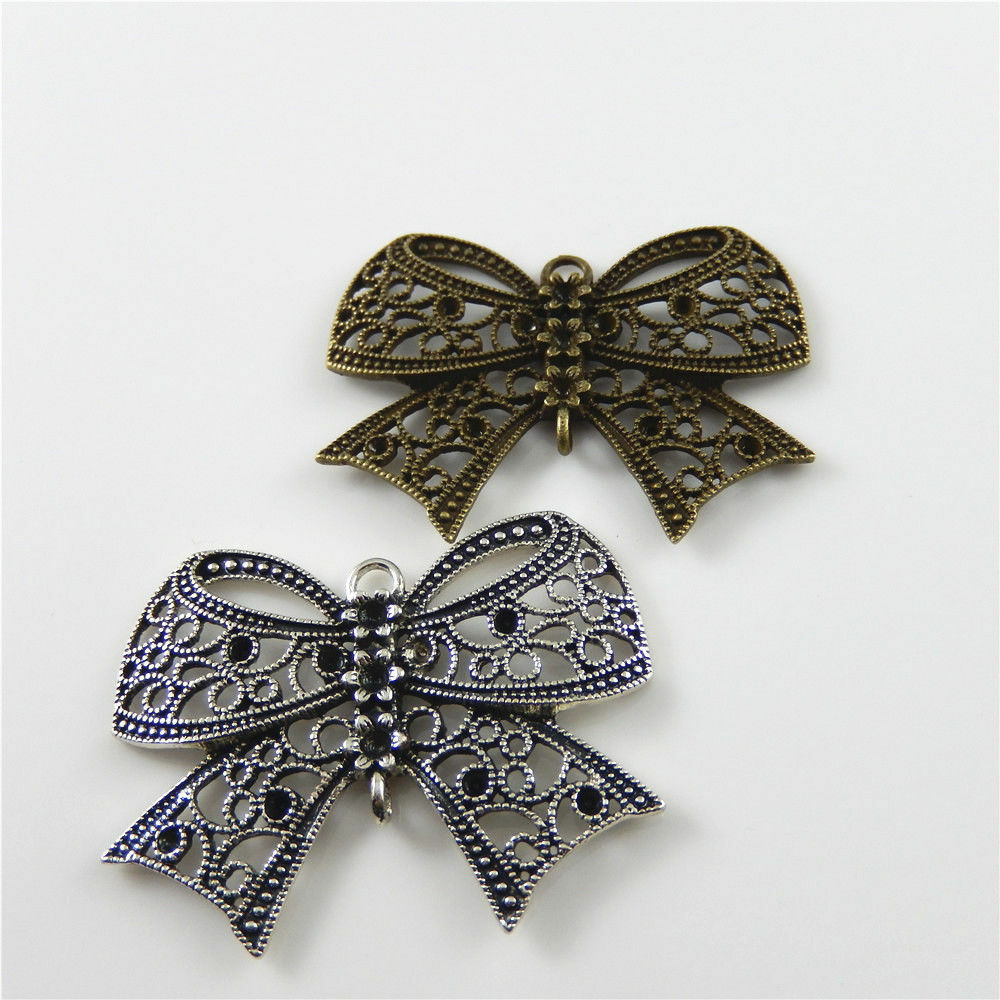 4pcs Mixed Color Alloy Jewelry Making Bowknot Look Jewelry Charms Pendants 52621