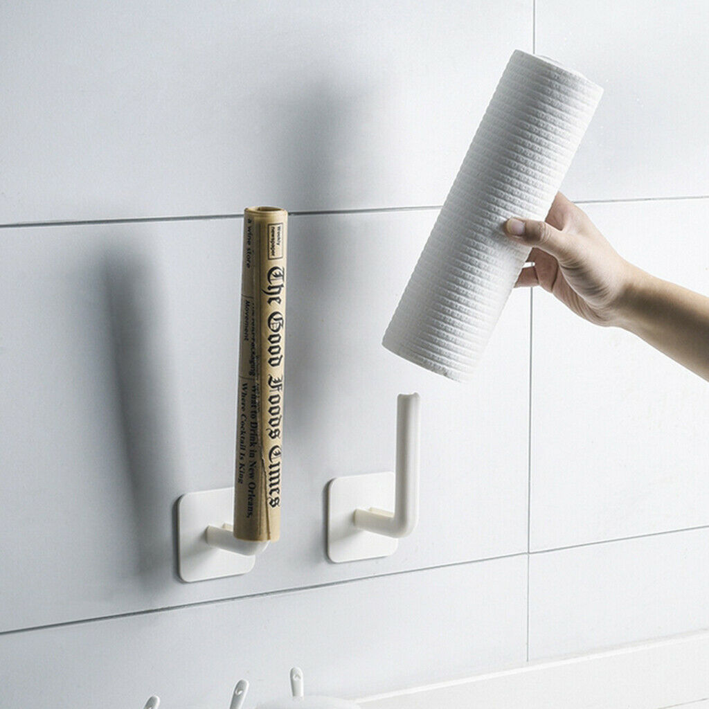2pcs Adhesive Toilet Paper Roll Holder Kitchen Towel Rack Tea Cup Organizer