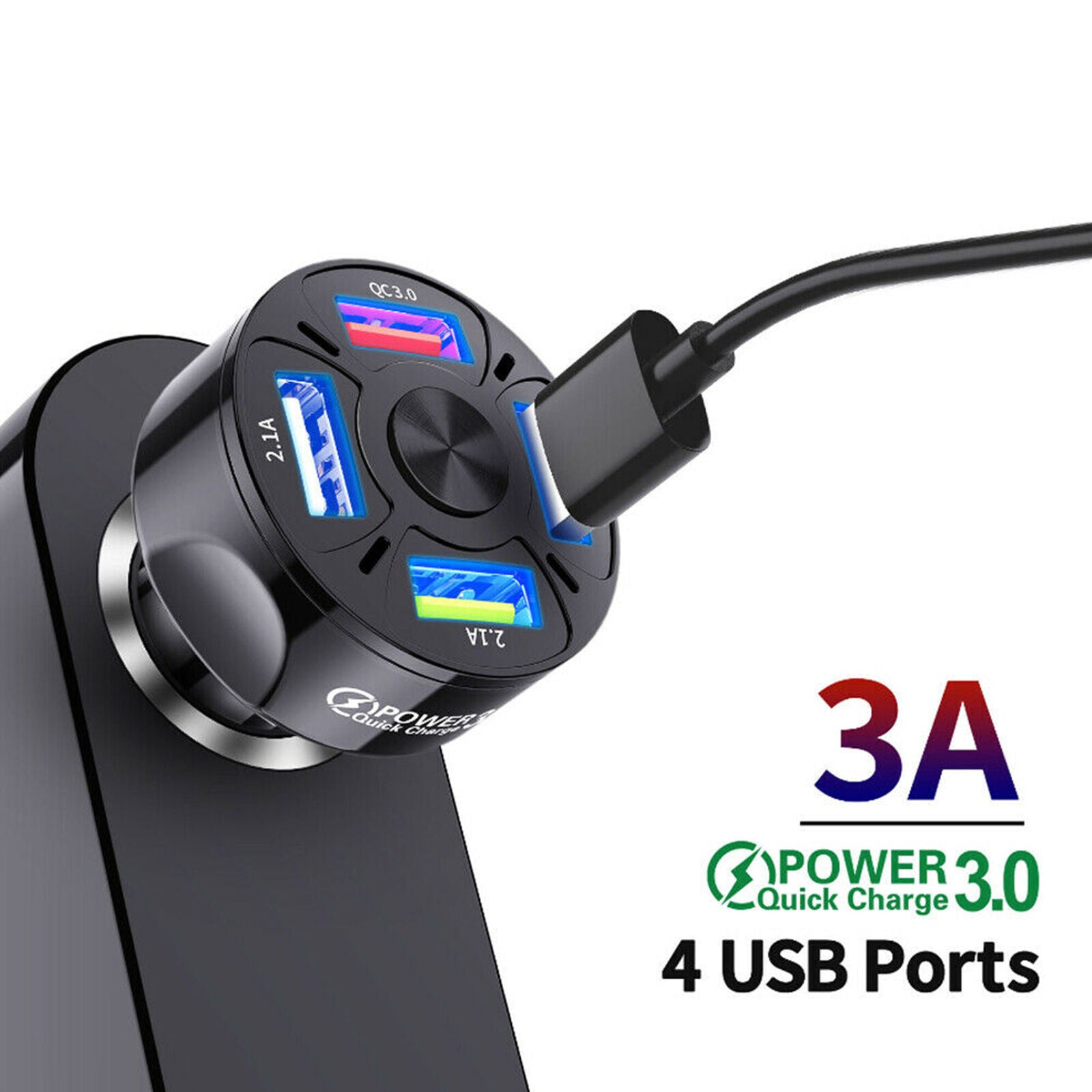 4-Port USB Car Charger Adapter LED Display QC3.0 Fast Good Adapter Charging