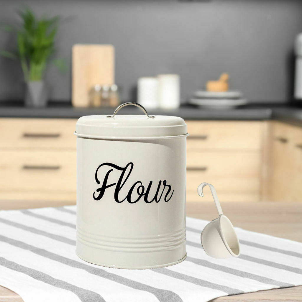 White Metal Foods Flour Storage Can Jar Canister 5L Container, Multifunctional