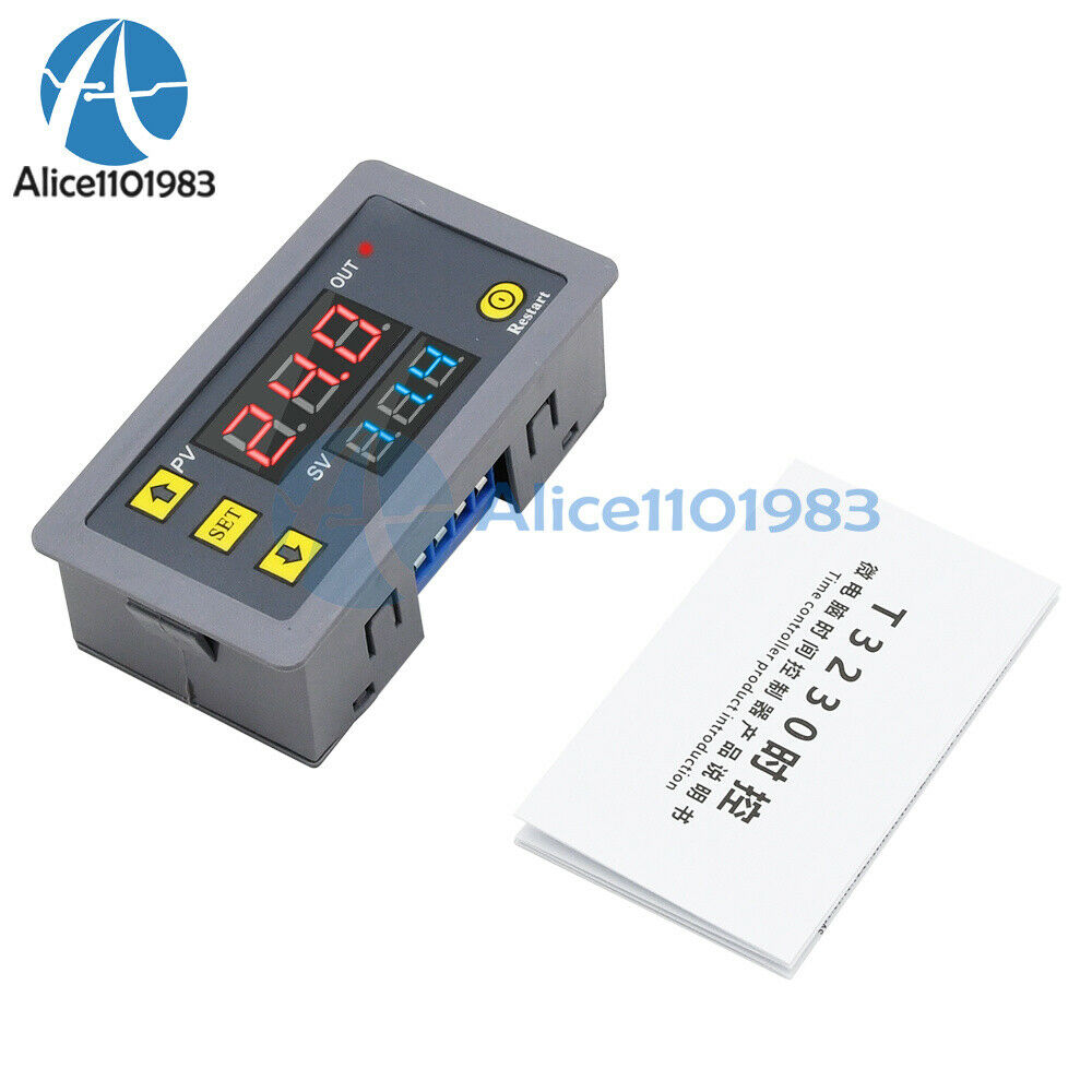 DC 12V AC 110-220V LED Dual Display Cycle Timing Delay Relay Module 0-999 Hours