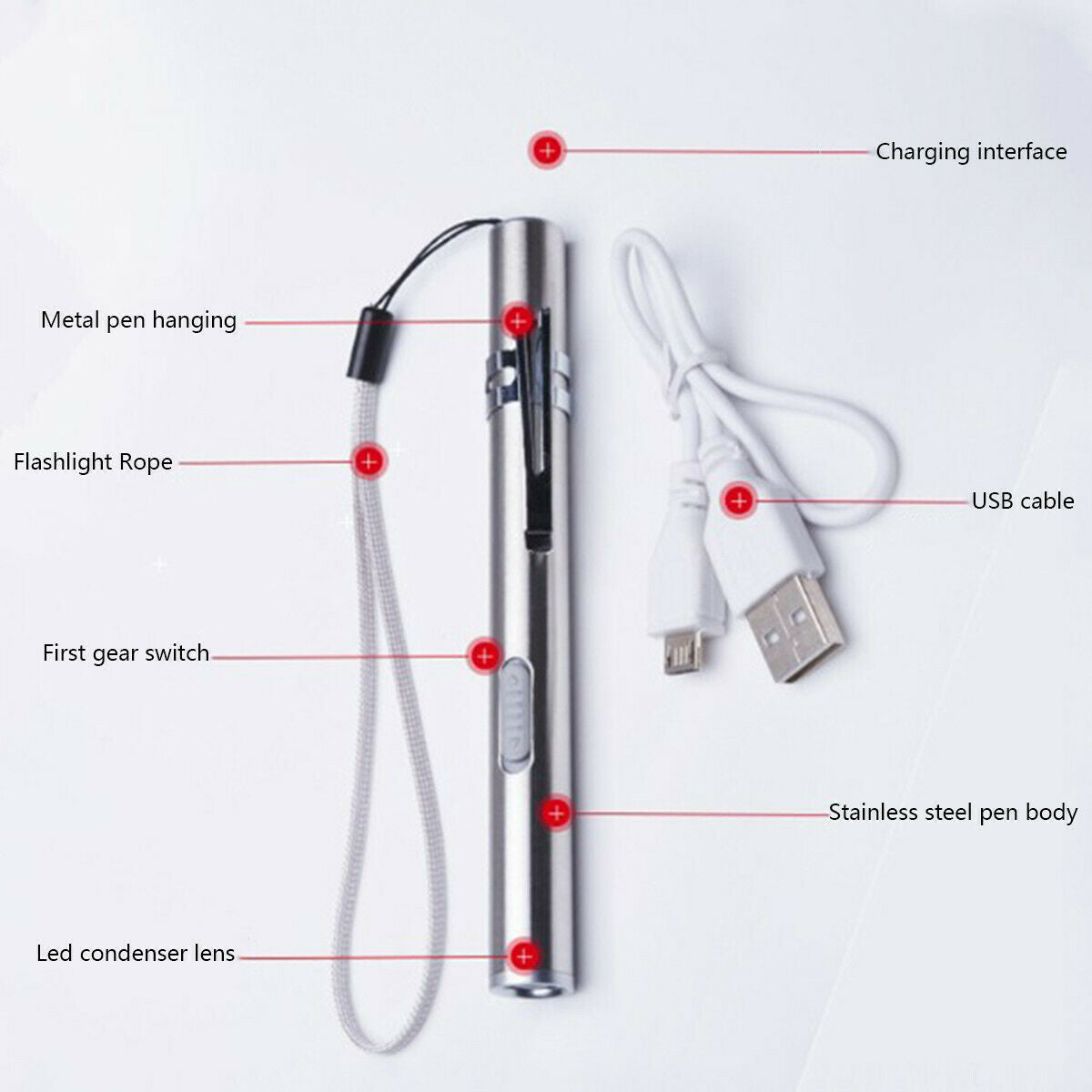 5X Waterproof Pocket LED Flashlight Rechargeable Torch Mini Penlight Lamp light