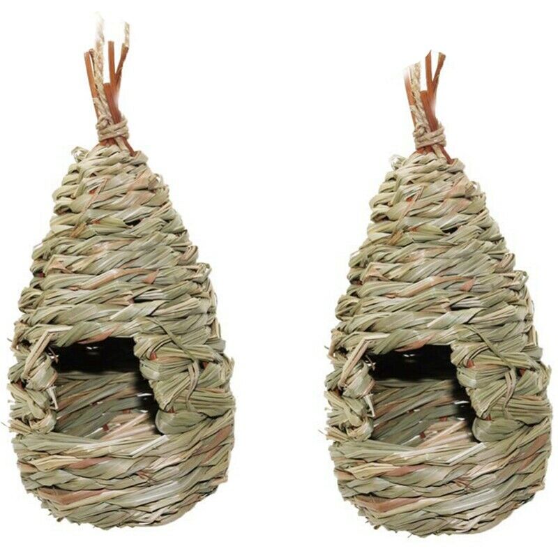 2 Pack Grass Bird Hut Bird House House Hanging Bird Nest Fiber Hand-Woven BirdJ9