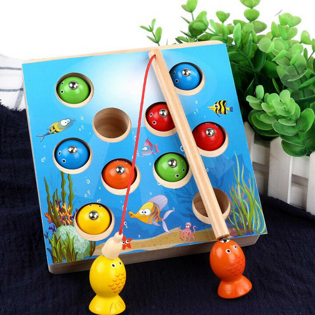 Magnetic Wooden Fishing Plays Children Silent Game Playset