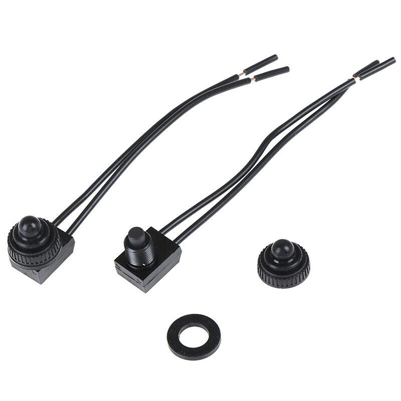 2PCS 12V Waterproof Push Button On-Off Switch With 4" Lead Wire Black MEA.l8