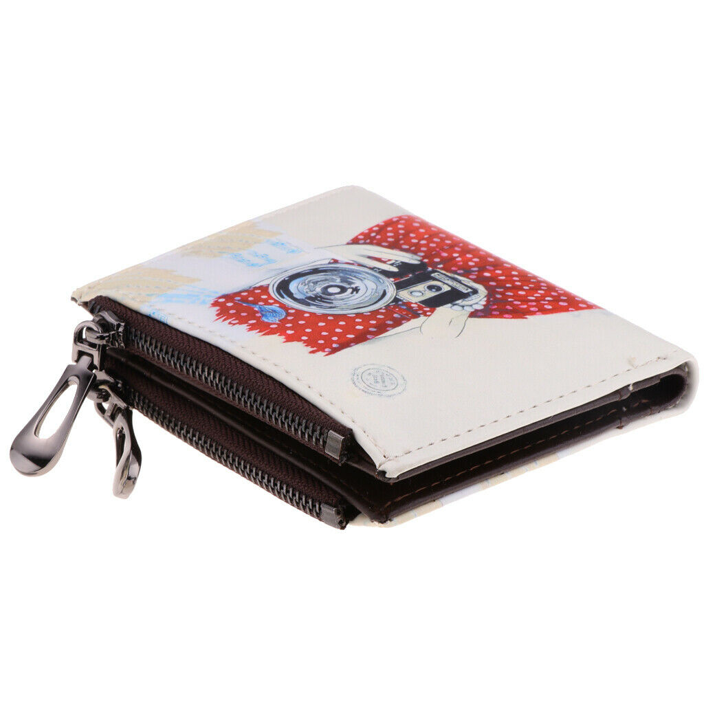 Women Girls PU Leather Purse Cartoon Clutch Coin Bag Bifold Wallet Camera