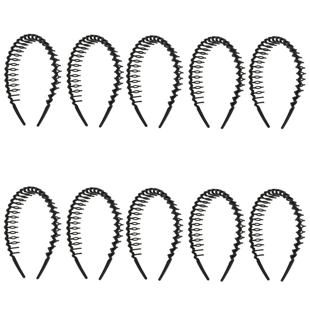 10pcs/set Plain Black Headband No-slip Grip Long