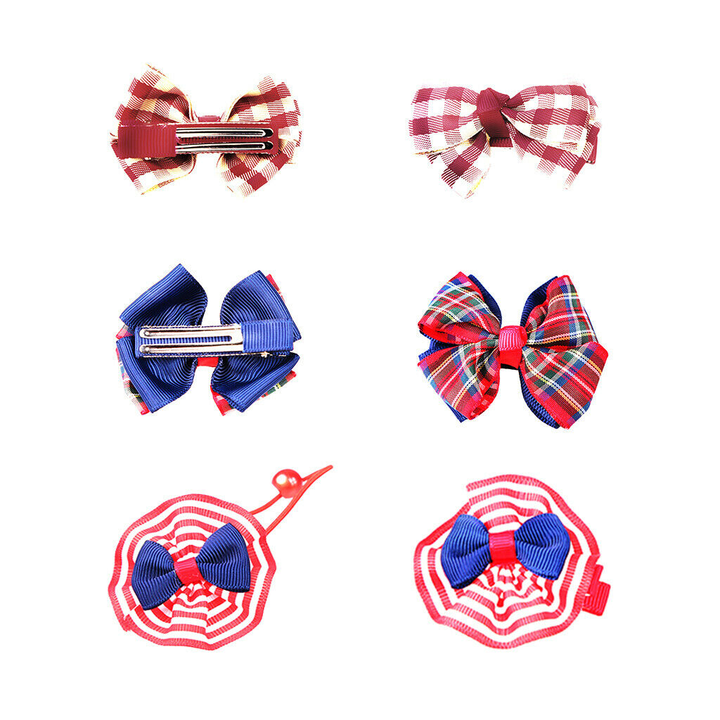 4 Piece Kids Girls Plaid Ribbon Bow Bowknot Hair Clips Barrette Hair Band #1