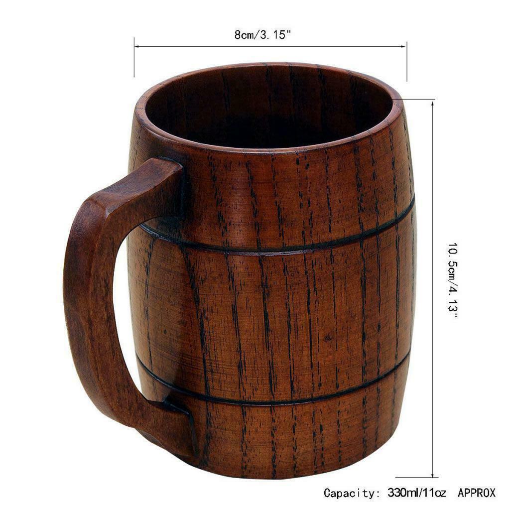 Wooden Handmade Drinks Coffee Milk Tea Cups W/ Handle Beer Cup Kitchen Gifts
