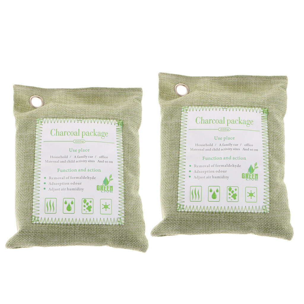 2 Pack Bamboo Charcoal Air Purifying Freshener Odor Eliminator Bag Green