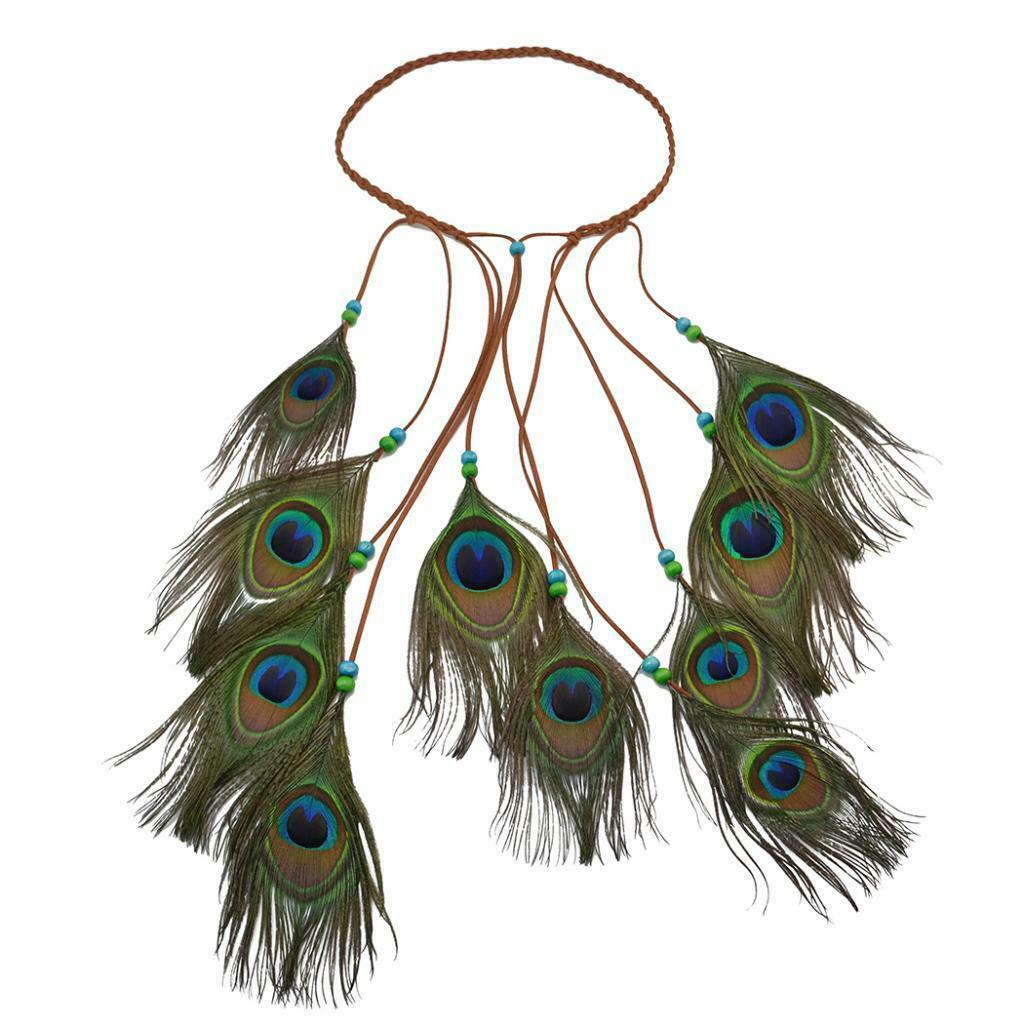 Handmade Ethnic Peacock Feather Headband Boho Long Tassel Hair Accessories