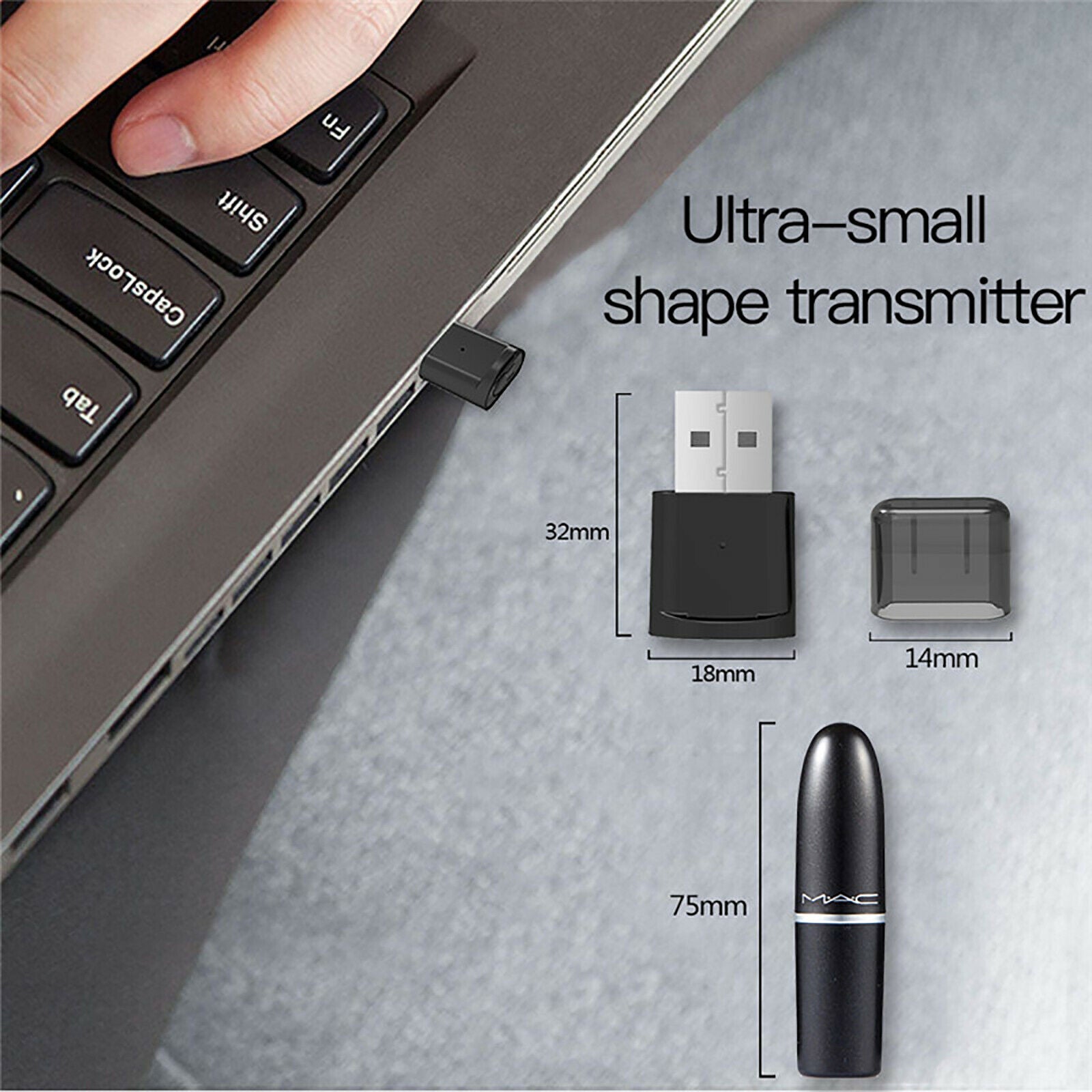 Wireless Bluetooth 5.0 Audio Transmitter Adapter USB Port for PC Switch Base