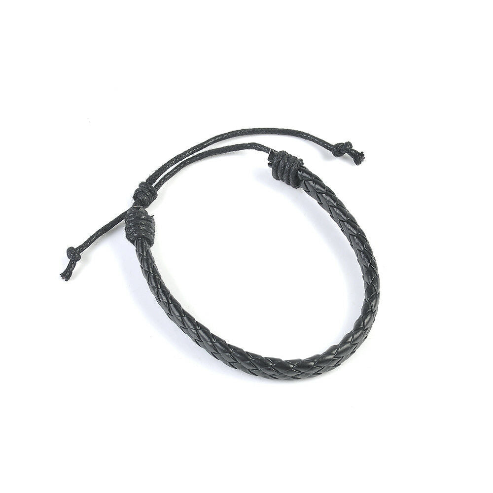 Men Unisex Leather Bracelet Bangle Cuff Rope Black Surfer Wrap Adjustable Xmas