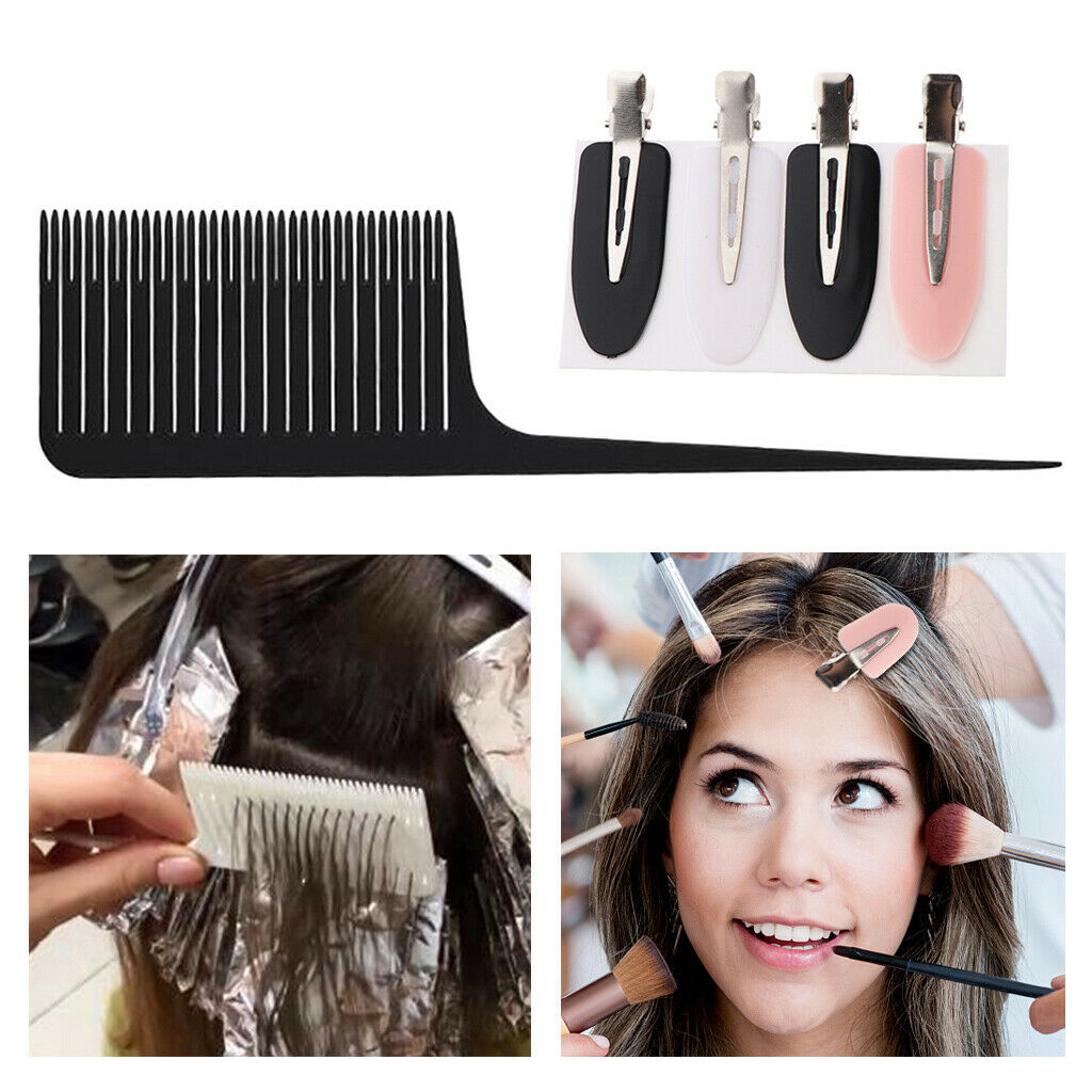 Sectioning Weave Highlighting Foiling Hair Comb + 4pcs No Bend Hair Clips