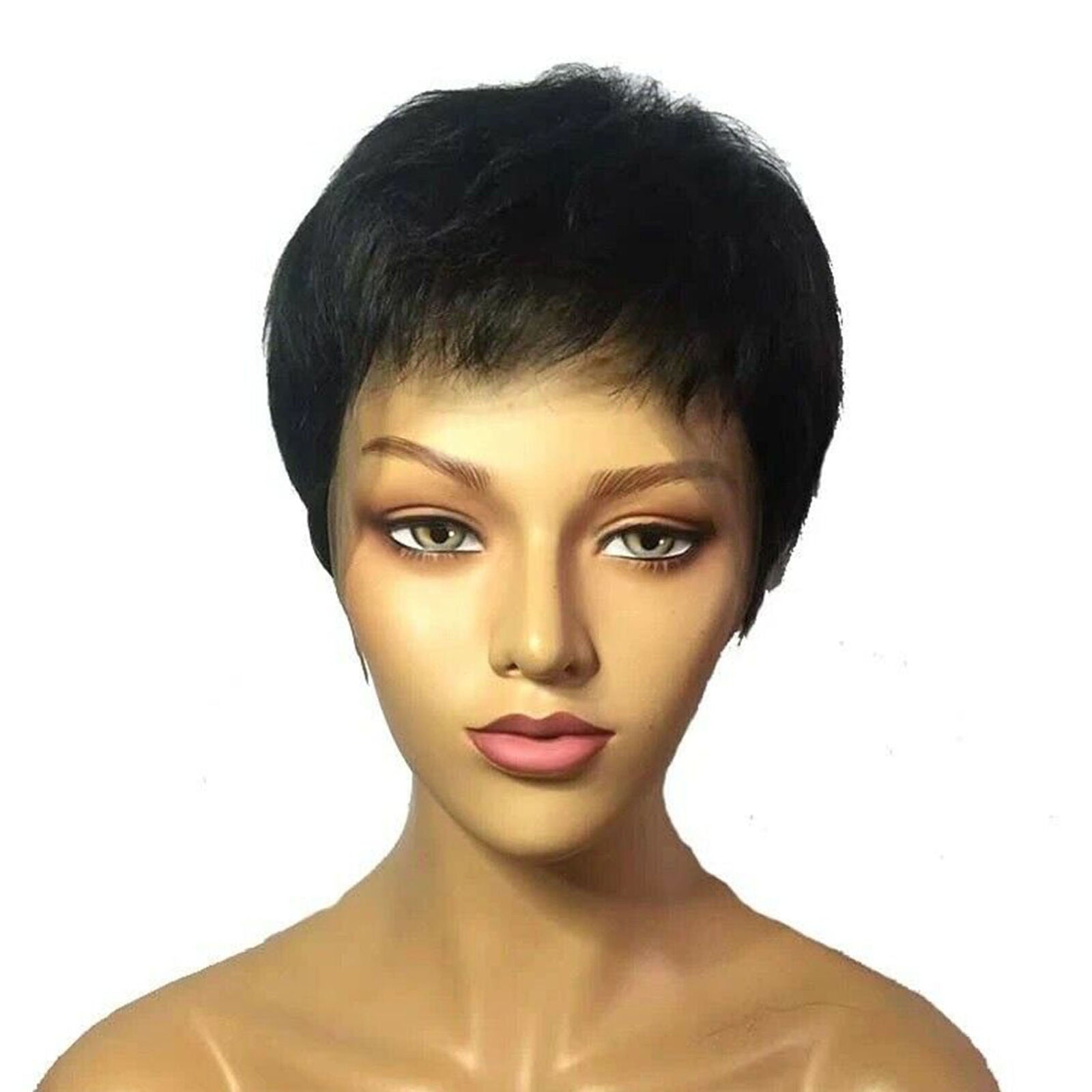 Women's Black Wig Short Straight Synthetic Hair w/Lace Natural Fashion Looking