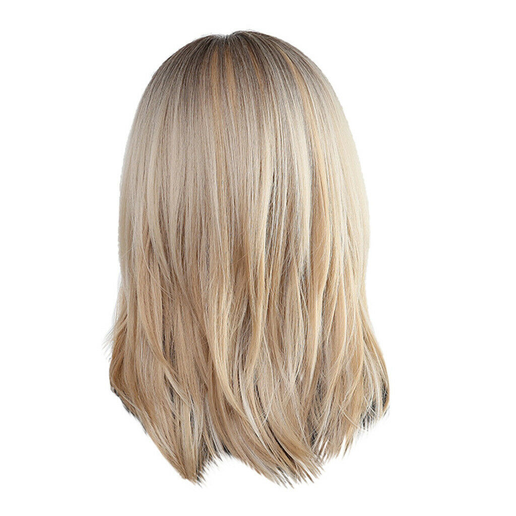20inch Medium Length Straight Layered Side Part Wig with Inclined Bangs, Natural