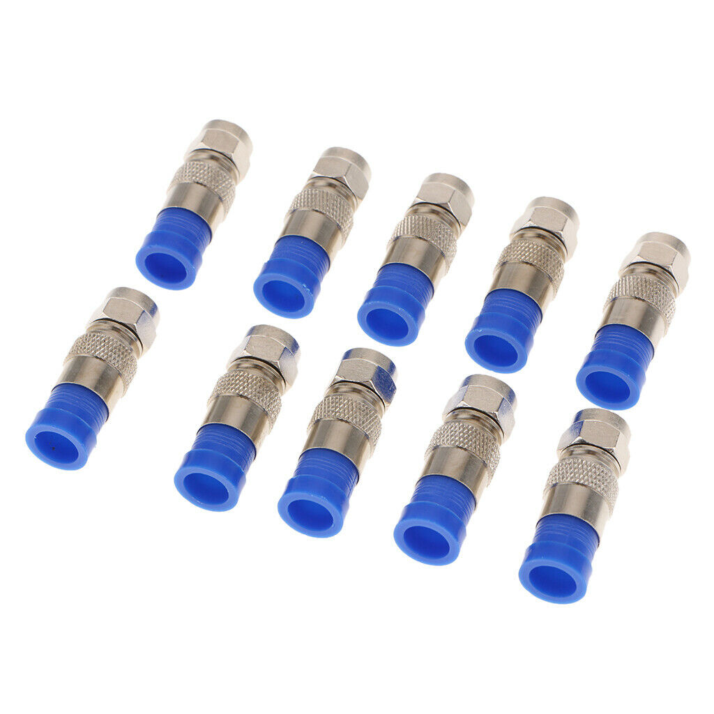 10Pcs RG6 Quad Shield Coaxial F Connector Adapter Compression Fittings Blue