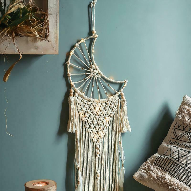 Moon Macrame Tapestry Boho Cotton Rope Woven Dream Catcher Farmhouse Wall Decor