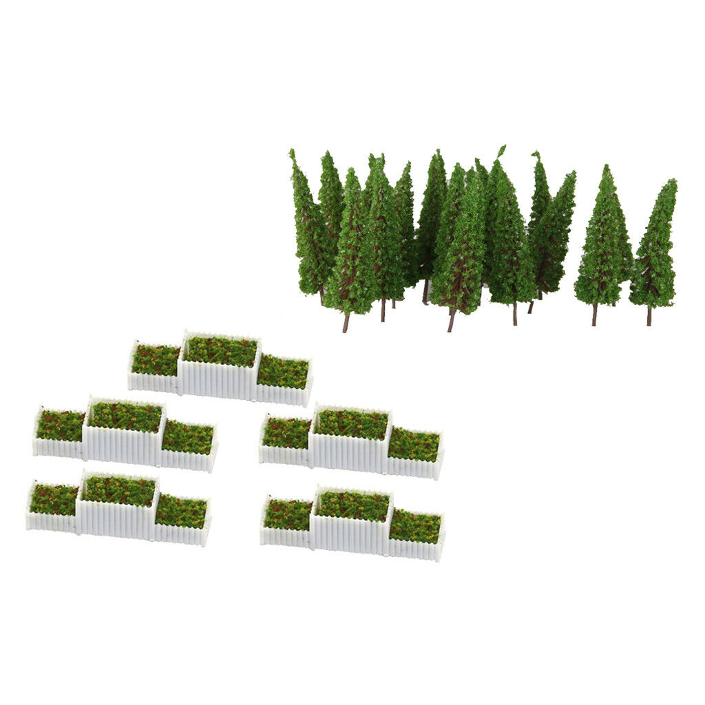 Lots 55 1/100 HO Scale Flower Beds w/ Trees Miniatures Set for Garden Decor