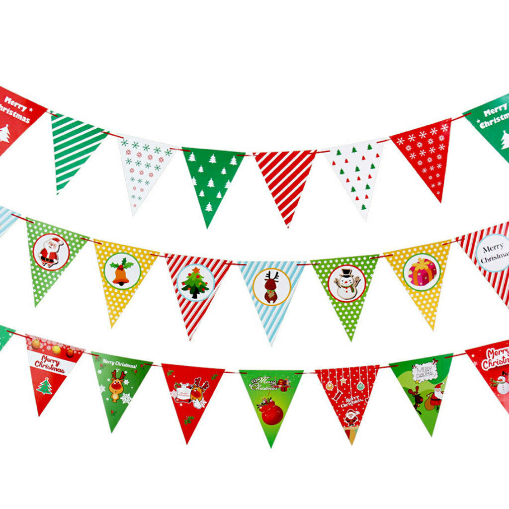Christmas Cardboard Triangle Flag Snowman Santa Claus Decor Bunting Banner