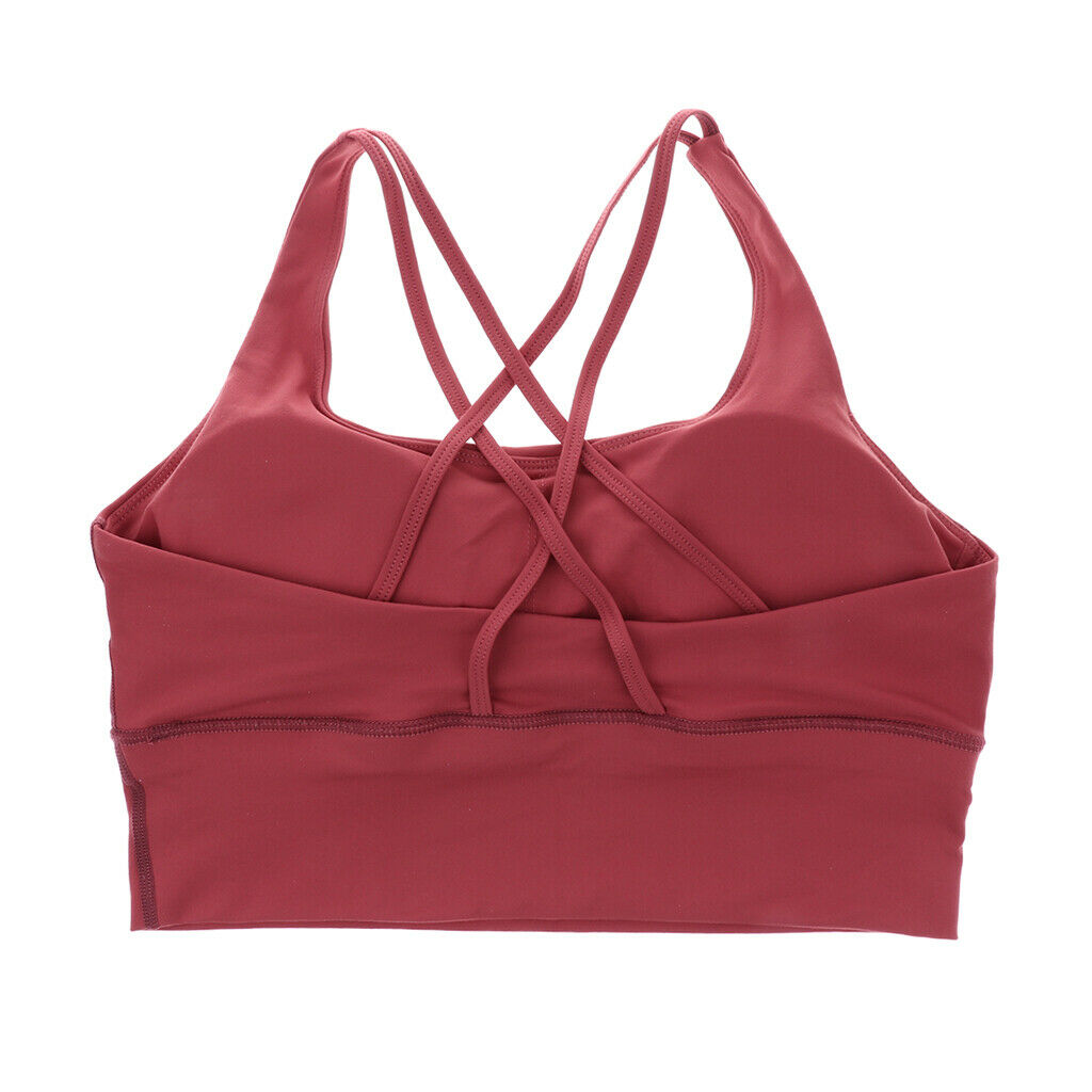 Womens Push-up Padded Strappy Sports Bra Cross Back Wirefree Fitness Yoga Top -