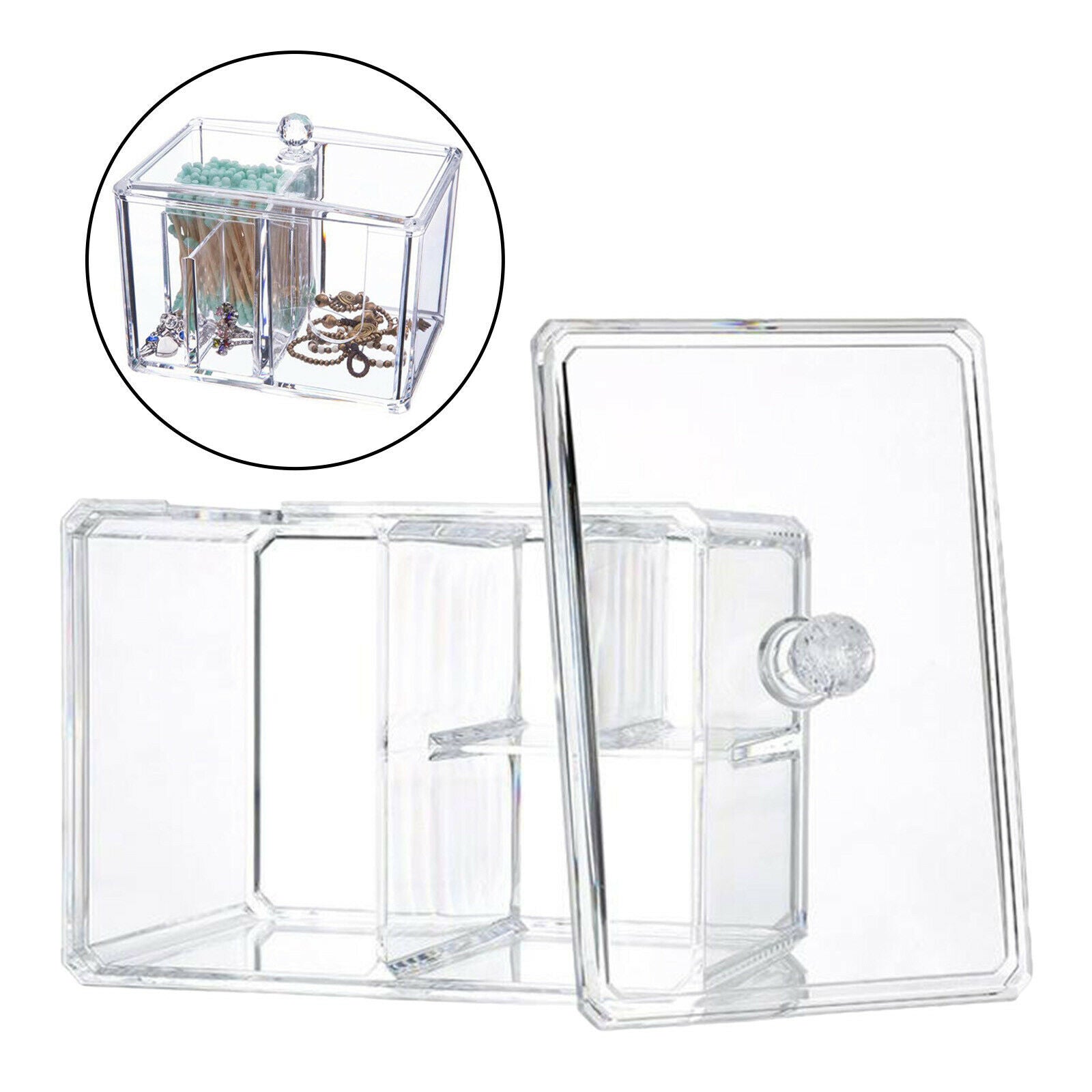 Clear Acrylic 4 Sections Cotton Pads Cotton Swab Dispenser with Lid Durable,
