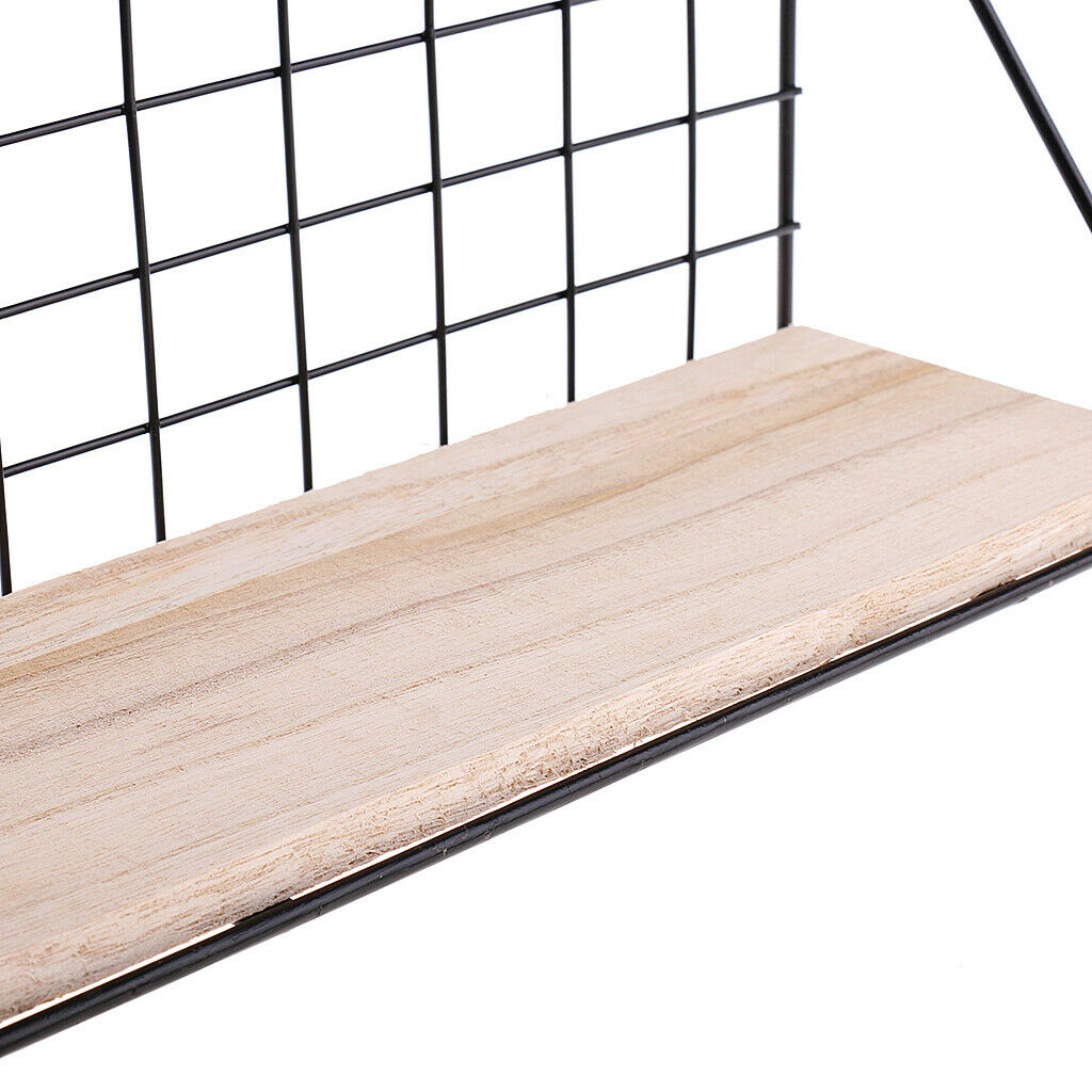 Metal & Wooden Wall Grid Hanging Shelf Furnishing Storage Rack Holder Set, 2pcs